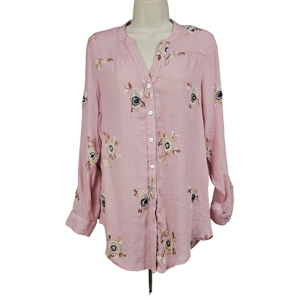 Fig and Flower Mauve Pink Floral Embroidered Blouse M Boho Top Cottagecore Boho